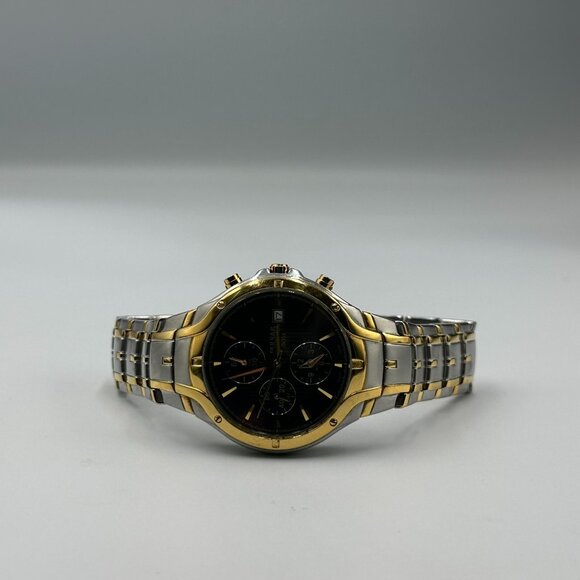 Pulsar Chronograph Watch Men Silver Gold Two-Tone Blue Dial New Battery 8.25" - Picture 6 of 12